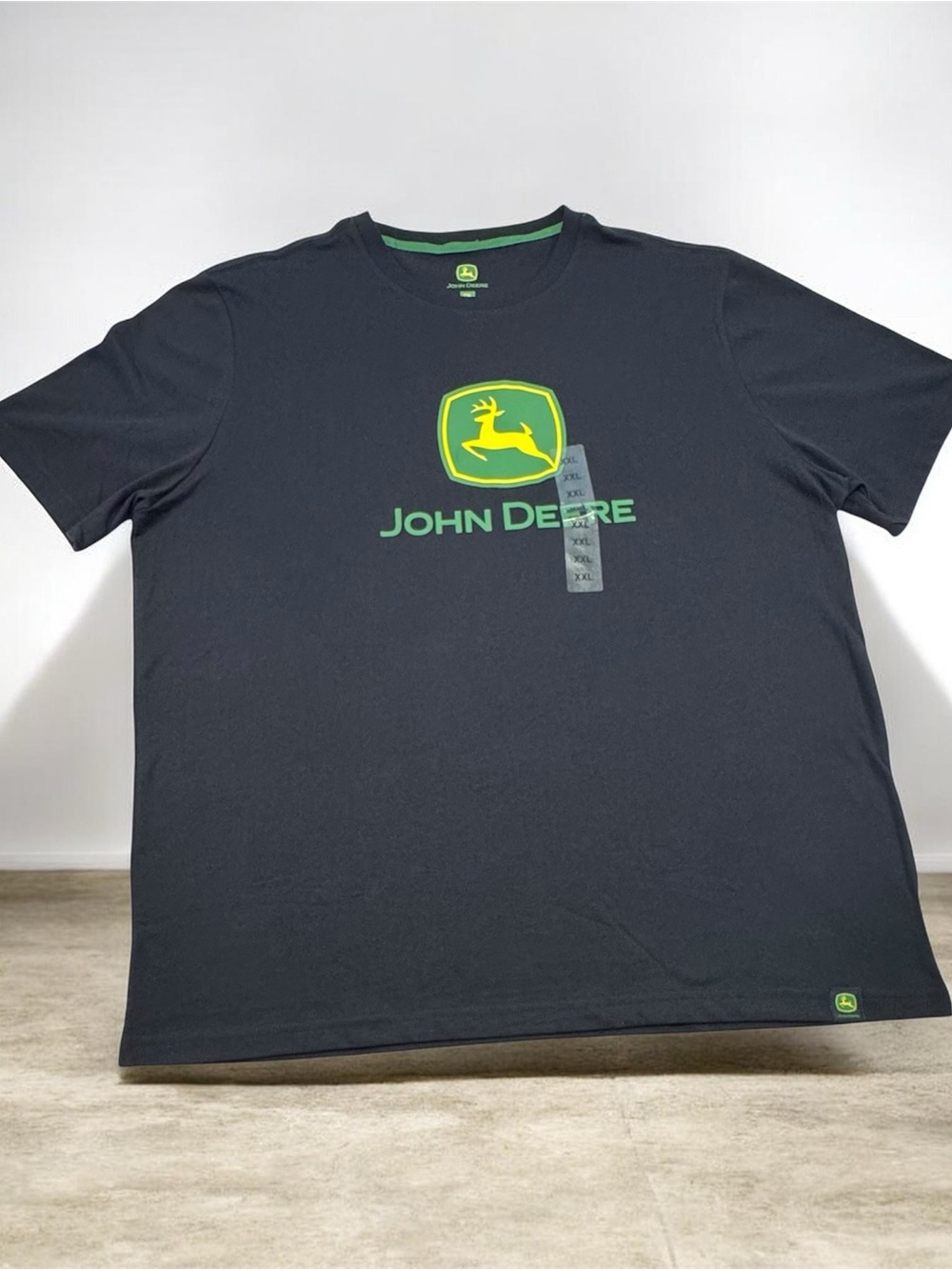 John Deere Black Short Sleeve Tee with Green and Yellow Logo